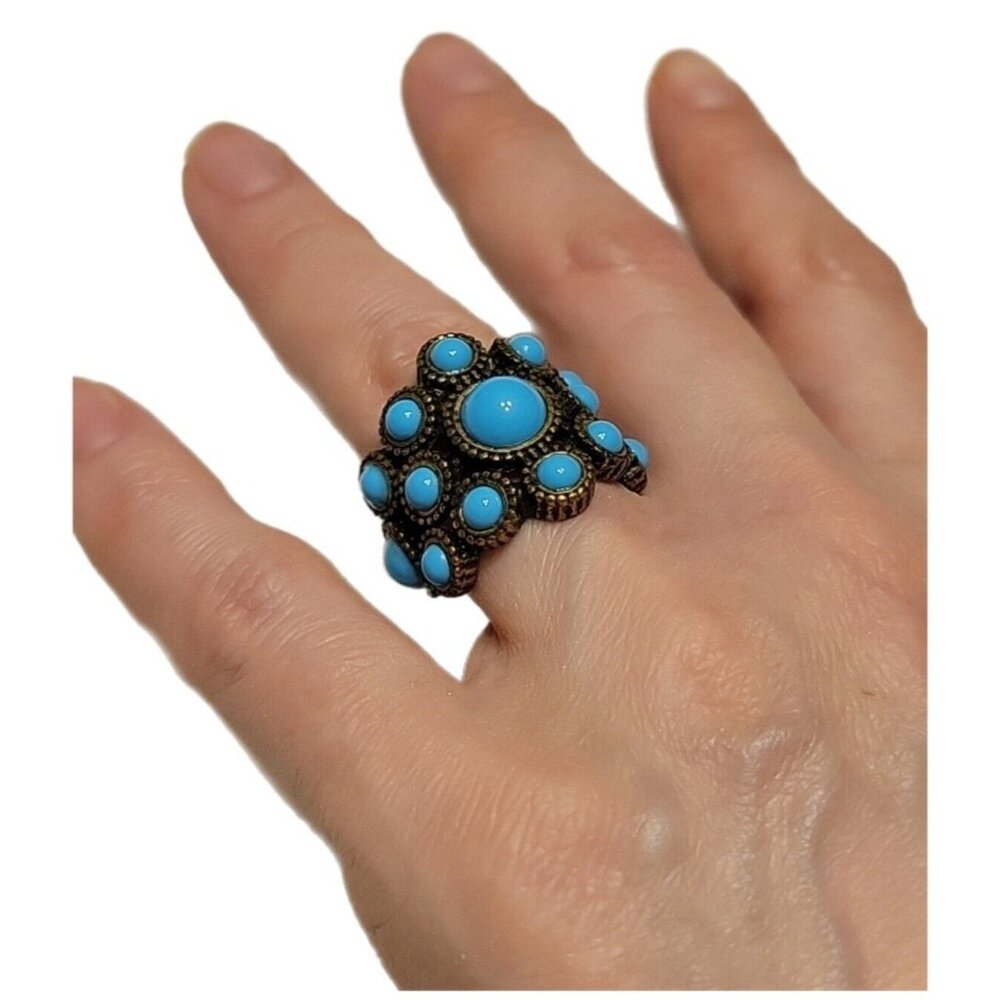 Vintage ~ N.R.T. Stamped Turquoise Blue Color Ring ~ Size 6 To 6 1/2